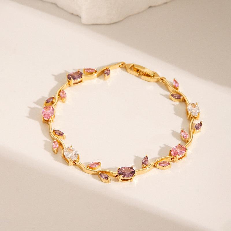 Gold Plated Multicolor Stones Studded Anti Tarnish Tulip Bracelet