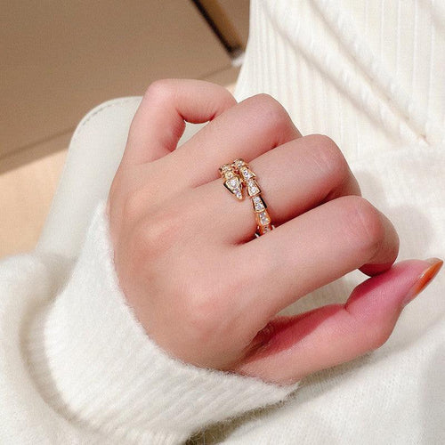 Gold Plated American Diamond Silver Snake Themed Finger Ring
