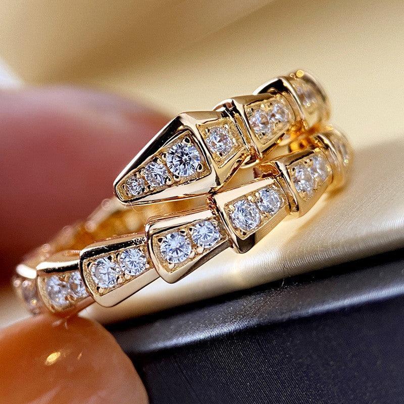 Gold Plated American Diamond Silver Snake Themed Finger Ring