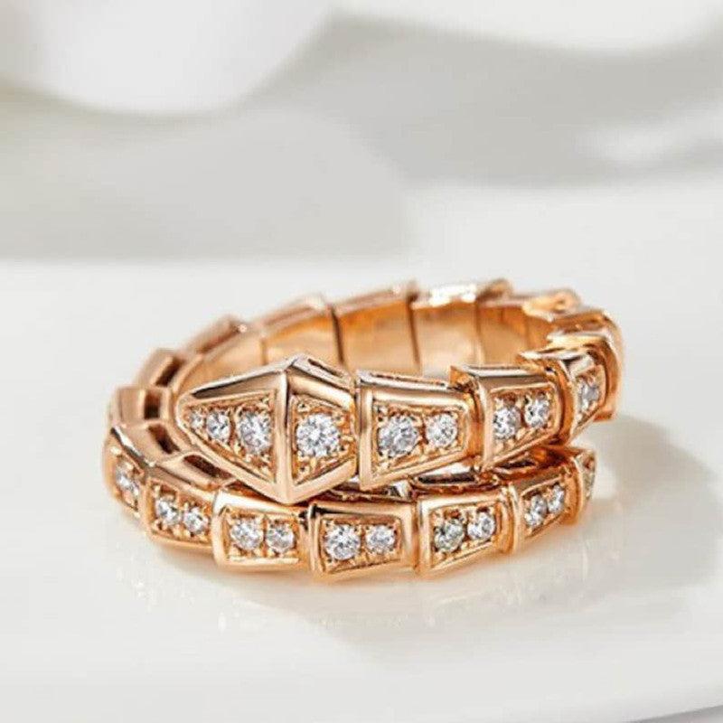 Gold Plated American Diamond Silver Snake Themed Finger Ring