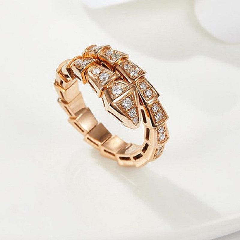 Gold Plated American Diamond Silver Snake Themed Finger Ring