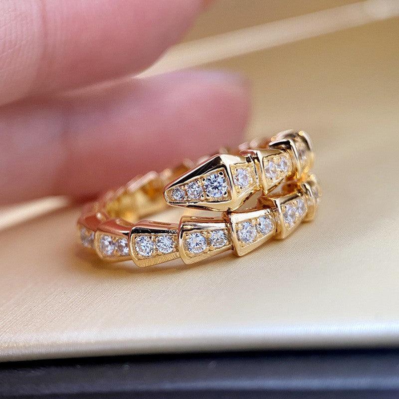 Gold Plated American Diamond Silver Snake Themed Finger Ring