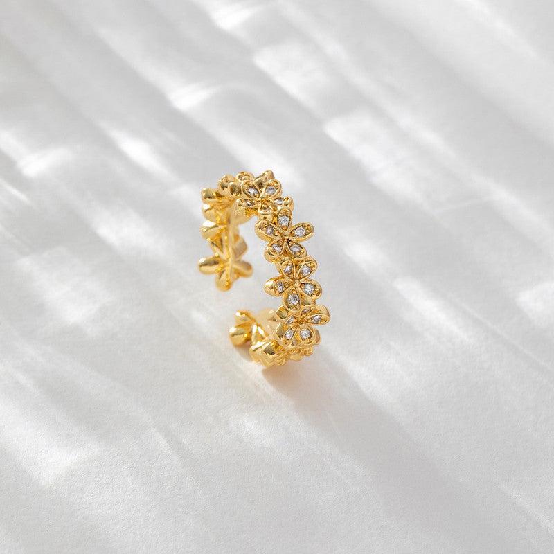 Gold Plated Anti Tarnish Stainless Steel Floral Themed Adjustable Finger Ring