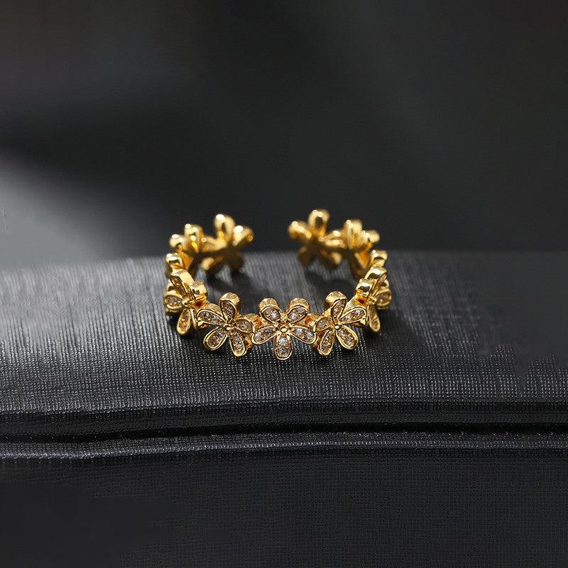 Gold Plated Anti Tarnish Stainless Steel Floral Themed Adjustable Finger Ring