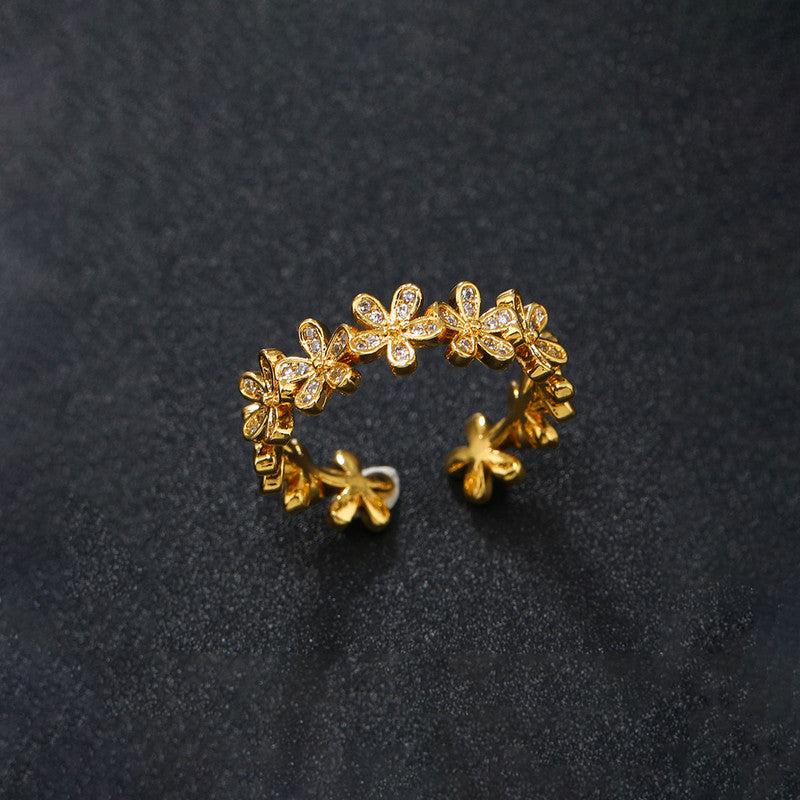 Gold Plated Anti Tarnish Stainless Steel Floral Themed Adjustable Finger Ring