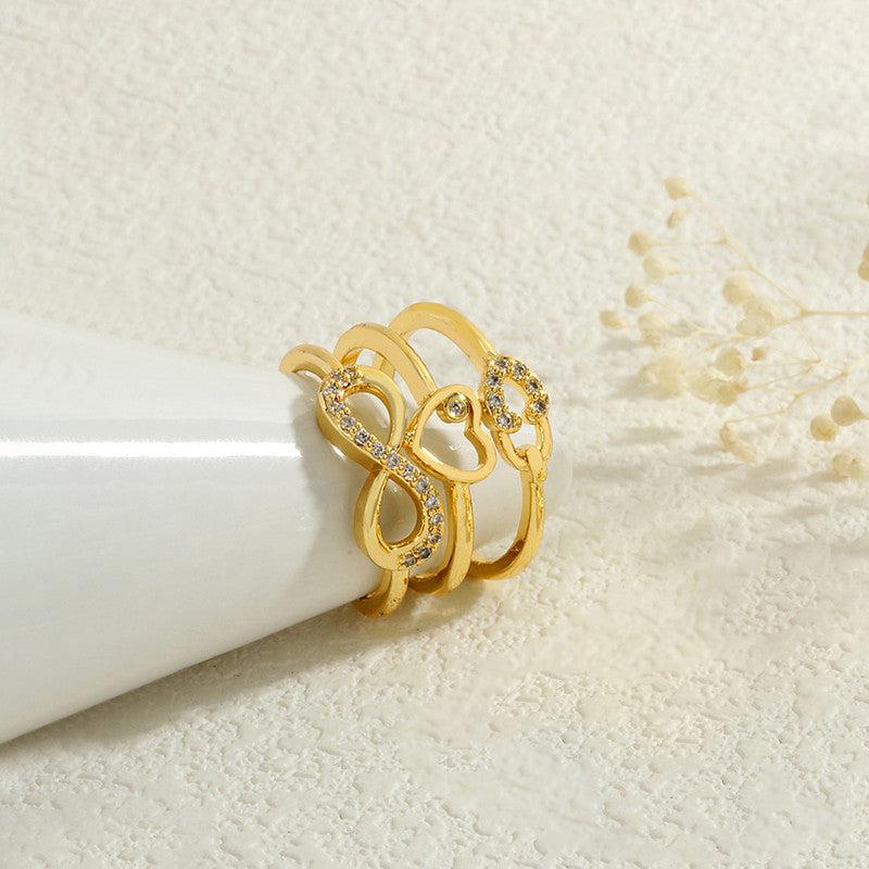 Gold Plated Anti Tarnish Stainless Steel Infinity Heart Themed Ring