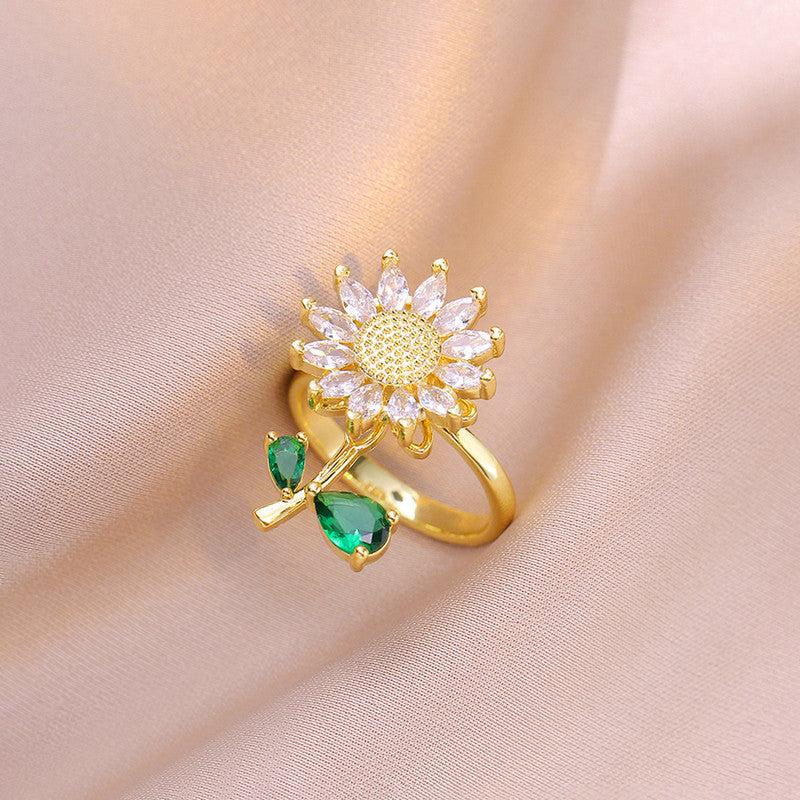 Gold Plated Floral Style Multicolor Rotatable Adjustable Ring
