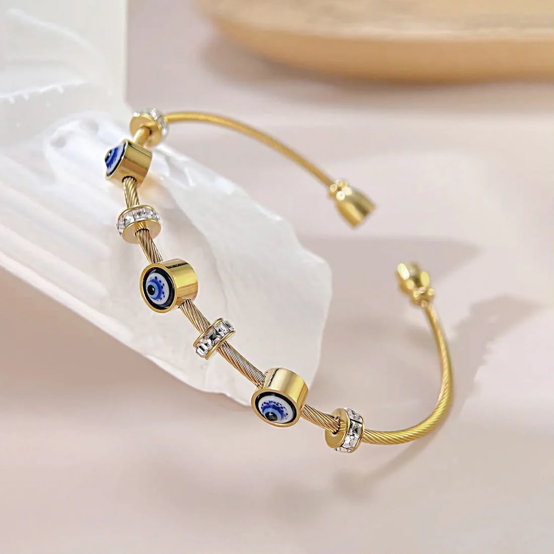 Stainless Steel Gold Plated Evil Eye Anti-Tarnish Bracelet